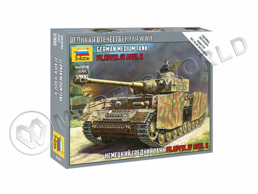 Склеиваемая пластиковая модель Немецкий средний танк Т-4Н. Масштаб 1:100