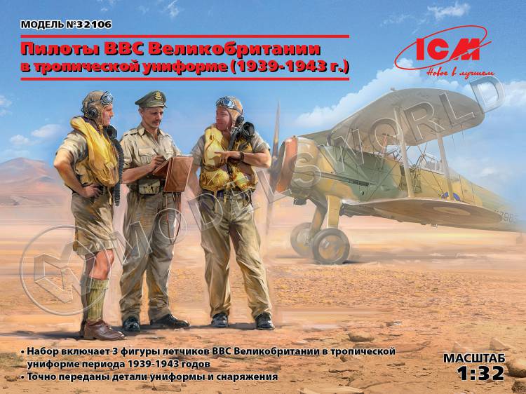 Фигуры Пилоты ВВС Великобритании в тропической униформе (1939-1943 гг). Масштаб 1:32 - фото 1