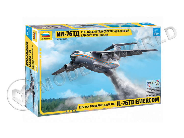 Склеиваемая пластиковая модель Российский транспортно-десантный самолет Ил-76 ТД МЧС России. Масштаб 1:144 - фото 1