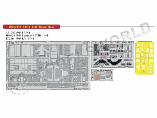Комплект фототравления BIG ED для модели F4F-3, Hobby Boss. Масштаб 1:48