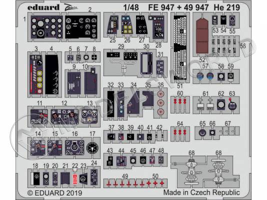 Фототравление кабина для модели He 219, Tamiya. Масштаб 1:48