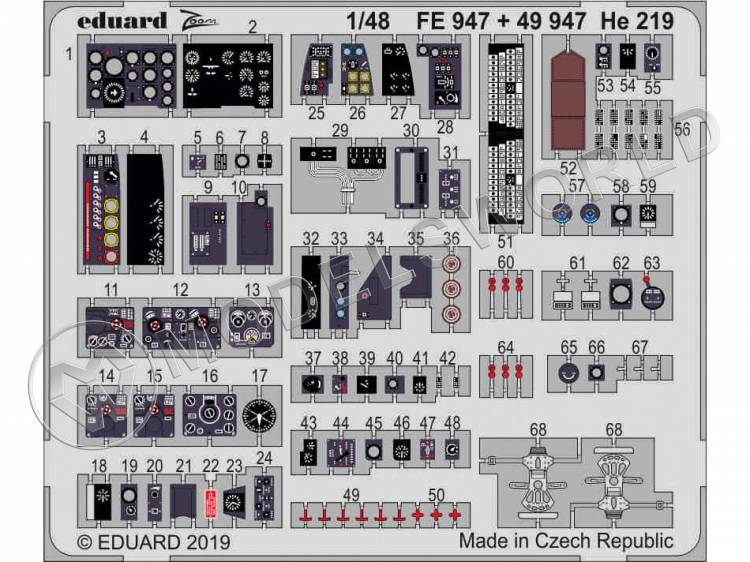 Фототравление кабина для модели He 219, Tamiya. Масштаб 1:48 - фото 1