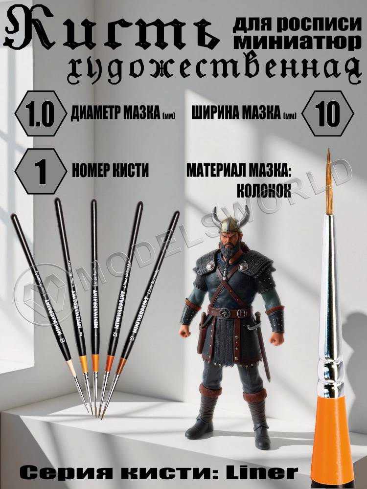 Кисть MiniWarPaint серия Liner №1 - фото 1