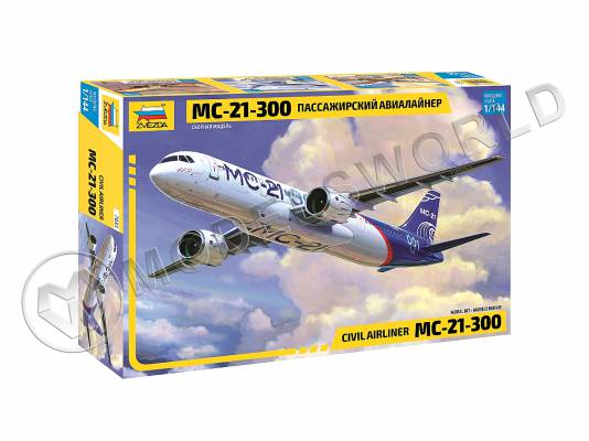 Склеиваемая пластиковая модель Пассажирский авиалайнер МС-21-300. Масштаб 1:144