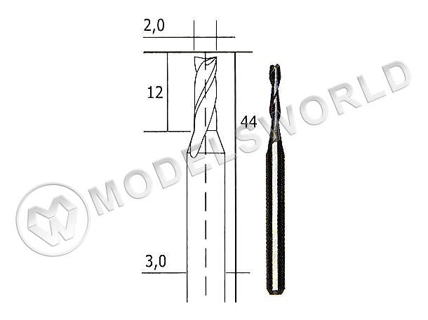 Фреза твердосплавная, 2 мм, 1 шт - фото 1