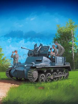 Склеиваемая пластиковая модель Немецкий German Flakpanzer IA w/Ammo.Trailer. Масштаб 1:35