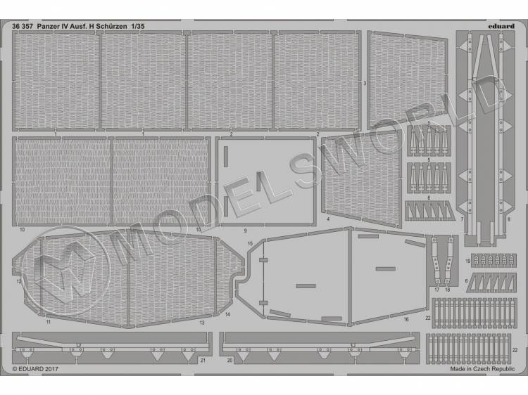Фототравление для модели Panzer IV Ausf. H фартуки, Звезда. Масштаб 1:35 - фото 1