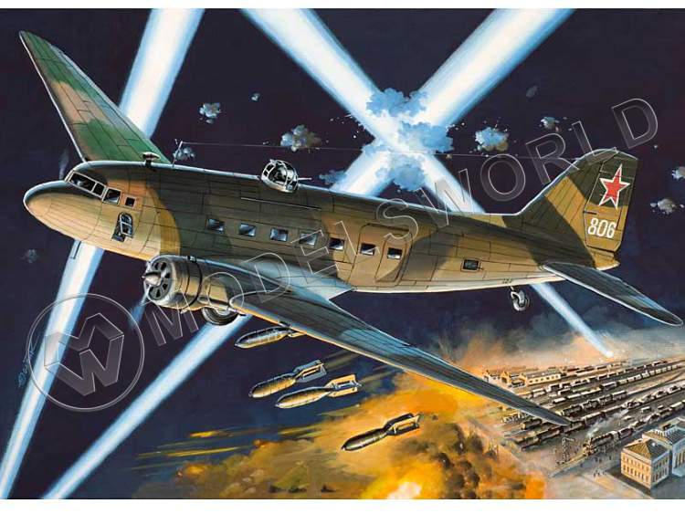 Склеиваемая пластиковая модель Ночной бомбардировщик Ли-2НБ. Масштаб 1:144 - фото 1