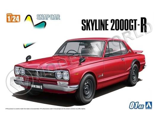 Склеиваемая пластиковая модель SNAPCAR Nissan Skyline 2000GT-R 1970 (Red). Масштаб 1:24