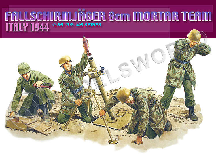 Фигуры солдат Расчет Fallschirmjager 8 см (Италия, 1944). Масштаб 1:35 - фото 1