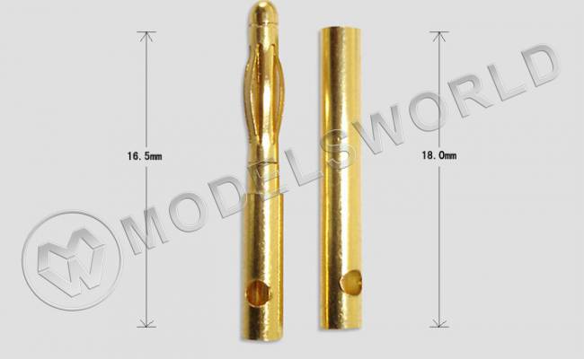 Разъем позолоченный D2.0мм (male+female) длинный 18мм