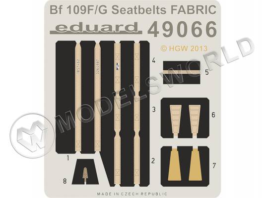 Фототравление ремни безопасности FABRIC для Bf 109F/G, Eduard. Масштаб 1:48