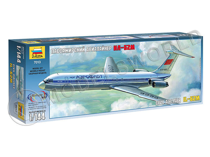 Склеиваемая пластиковая модель Советский пассажирский авиалайнер Ил-62М. Масштаб 1:144 - фото 1