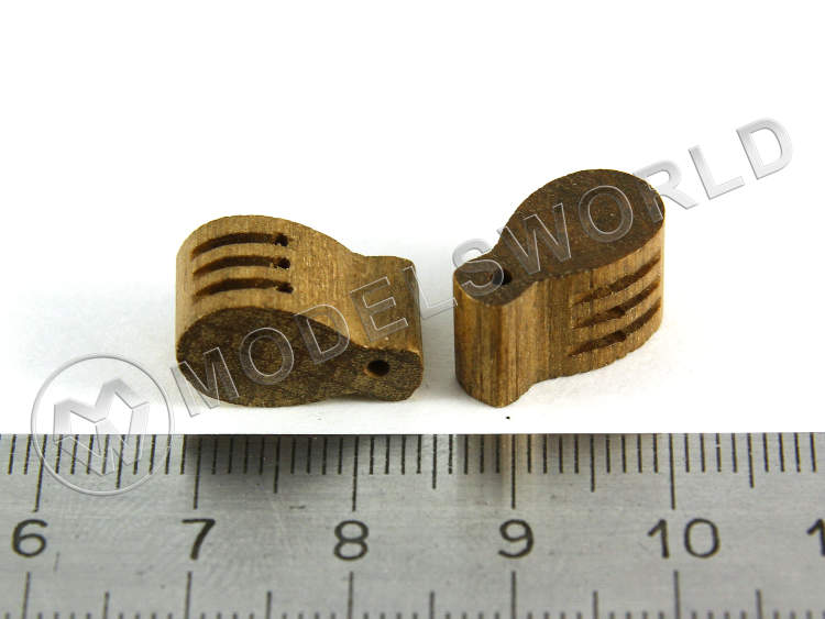 Комель-блок трехшкивный, орех, 16 мм, 2 шт. Комель-блок трехшкивный, орех, 16 мм, 2 шт. - фото 1