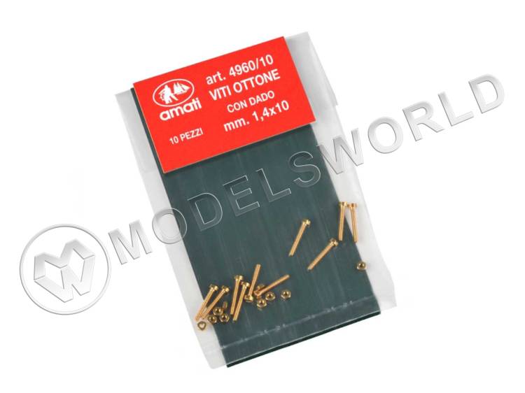 Винт миниатюрный с гайкой, латунь, 1.4х10 мм, 2 шт - фото 1