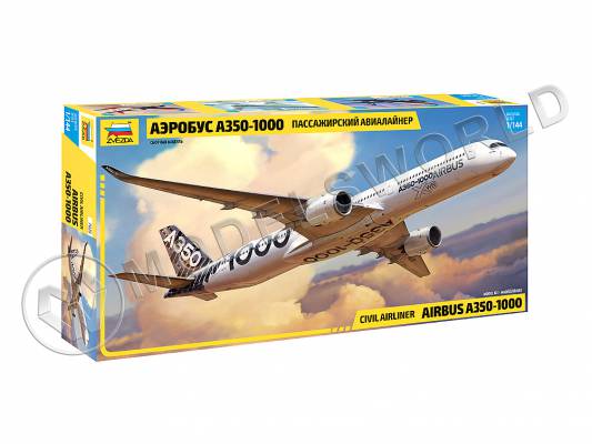 Склеиваемая пластиковая модель Пассажирский авиалайнер аэробус A350-1000. Масштаб 1:144
