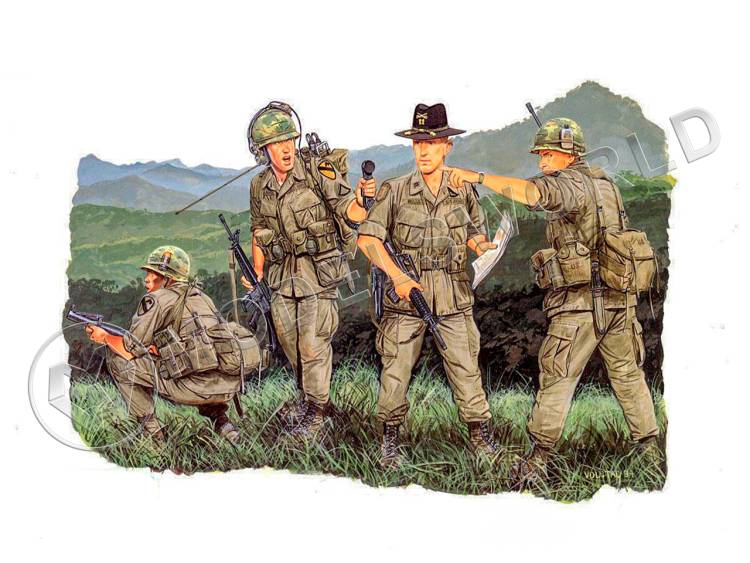 Фигуры Американские военные 1-й кавалерийской дивизии, 4 фигуры, Война во Вьетнаме. Масштаб 1:35 - фото 1