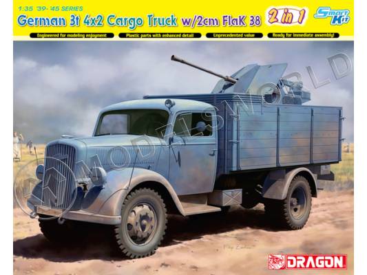 Склеиваемая пластиковая модель German 3t 4x2 Truck w/2cm FlaK 38 (2 in 1). Масштаб 1:35