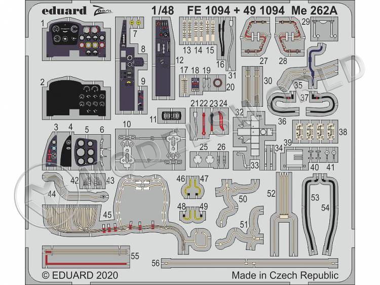 Фототравление для модели Me 262A кабина, Hobby Boss. Масштаб 1:48 - фото 1