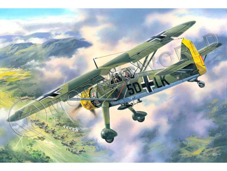 Склеиваемая пластиковая модель Hs 126А, германский самолет разведчик + КОМПЛЕКТ ДОПОЛНЕНИЙ. Масштаб 1:48 - фото 1