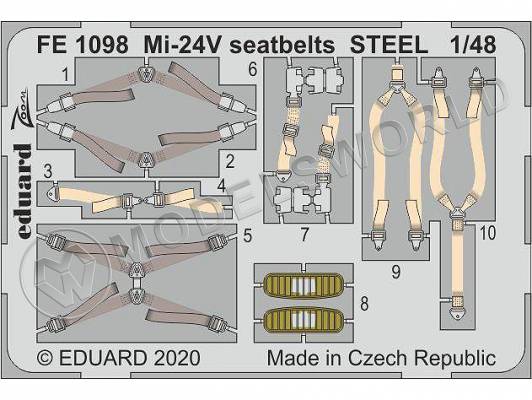 Фототравление стальные ремни для вертолета Ми-24В, Звезда. Масштаб 1:48