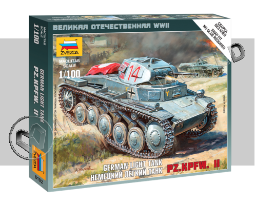 Склеиваемая пластиковая модель Немецкий лёгкий танк Pz.Kp.fw II. Масштаб 1:100
