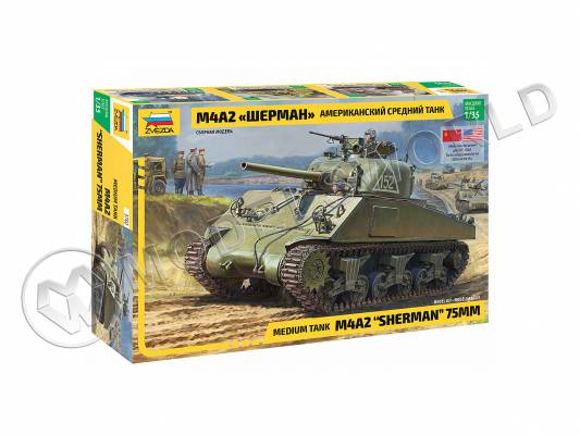 Склеиваемая пластиковая модель Американский средний танк Шерман M4A2. Масштаб 1:35
