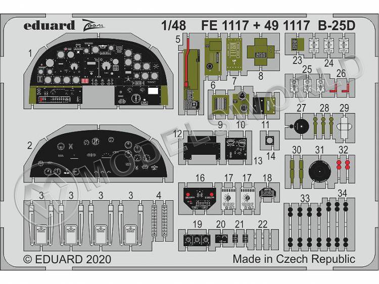Фототравление кабина для модели B-25D, Revell. Масштаб 1:48 - фото 1