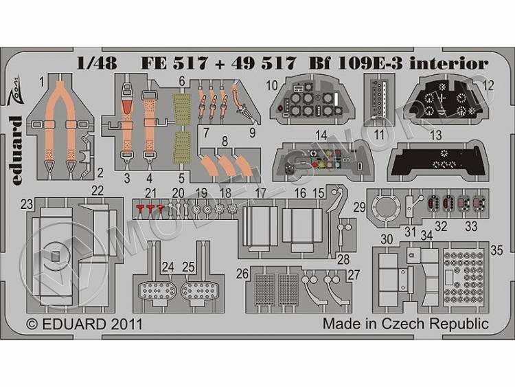Фототравление для Bf 109E-3 интерьер S. A., Airfix. Масштаб 1:48 - фото 1