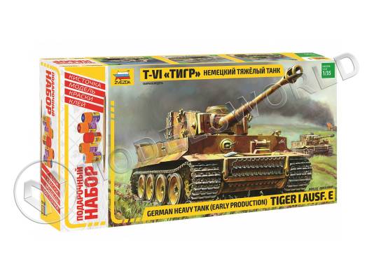 Склеиваемая пластиковая модель Немецкий тяжелый танк Т-VI Тигр - Подарочный набор. Масштаб 1:35